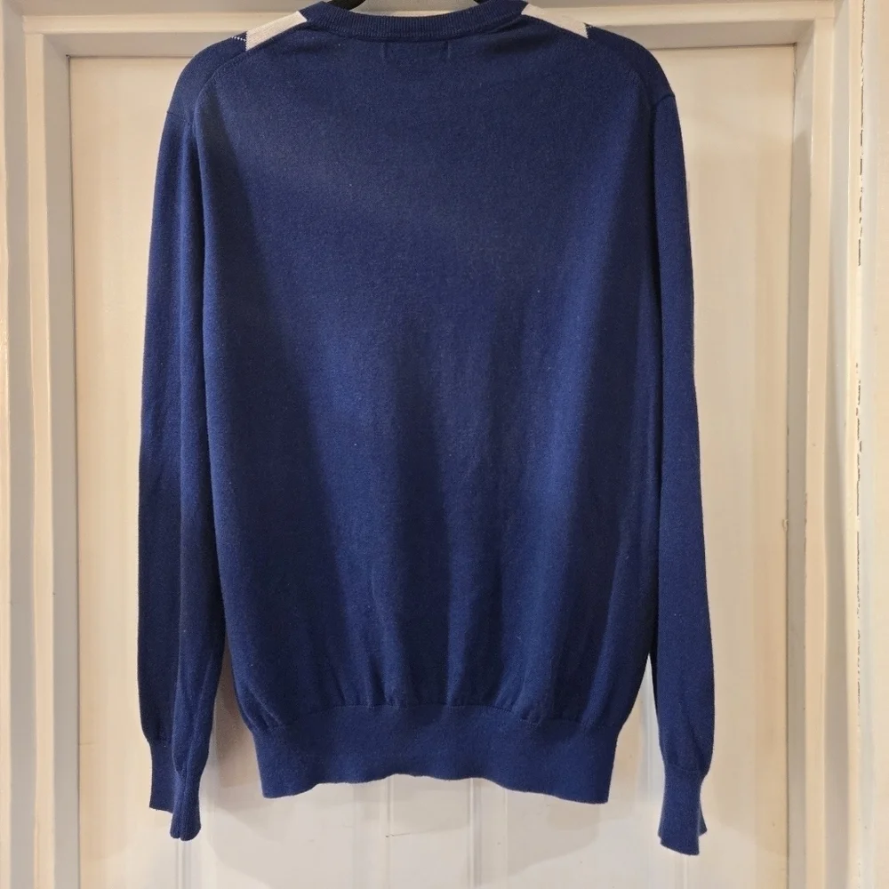Banana Republic Silk Cotton Cashmere V-Neck Argyle Sweater Mens XL Blue Black